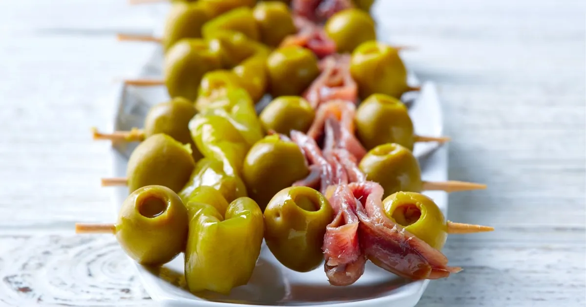 Gilda skewers of olive, anchovy and guindilla pepper, a naturally gluten-free pintxo